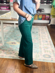 Hunter green high-rise wide-leg crop pants with tummy control panel