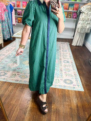 Just a Good Thing Midi Dress - Navy Green