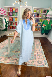 Sweet Escape Striped Maxi Dress - Blue