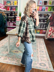 In Transit Plaid Button-up Shirt With Corduroy Collar - Green