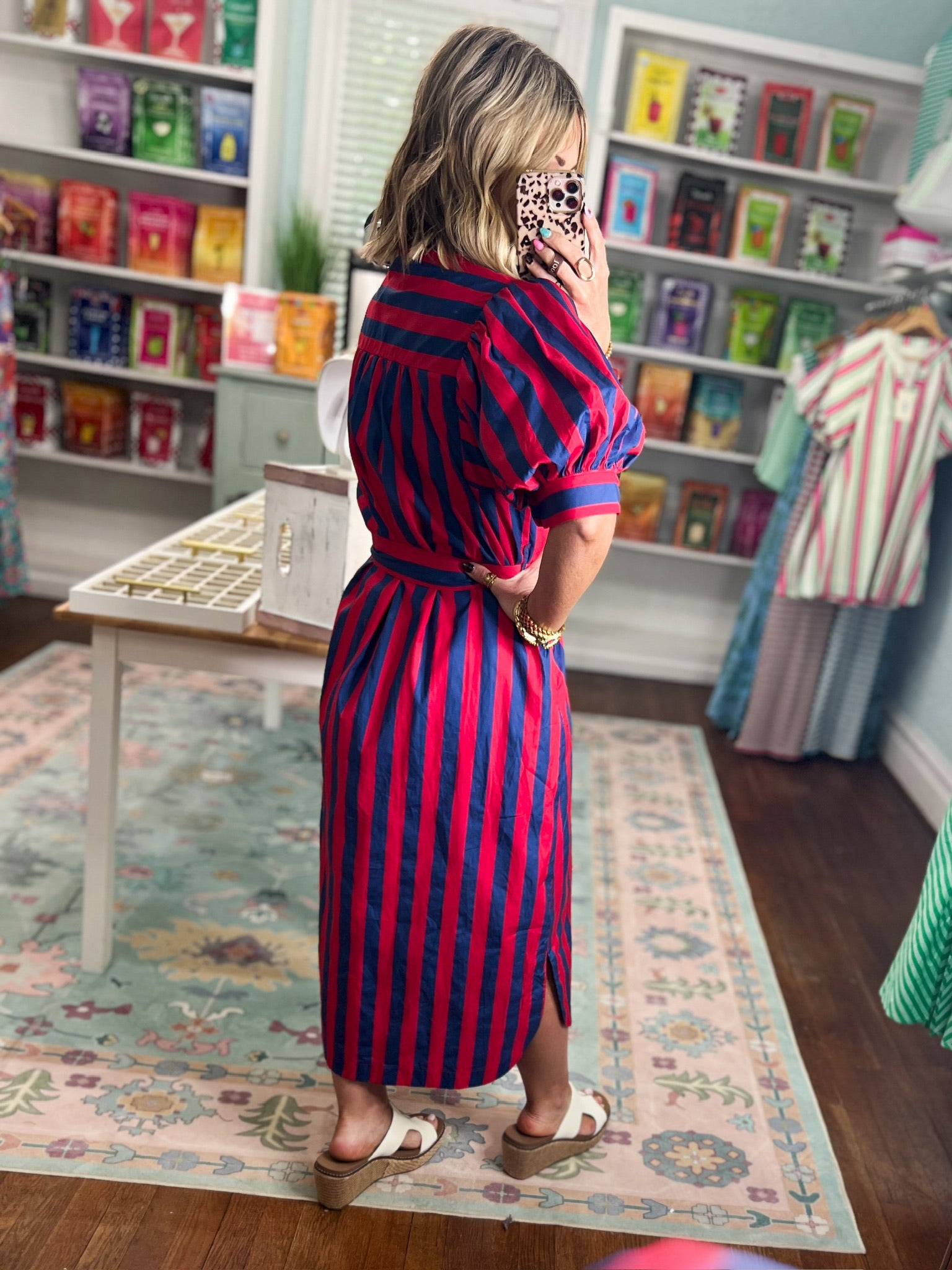 Round of Applause Striped Midi Dress