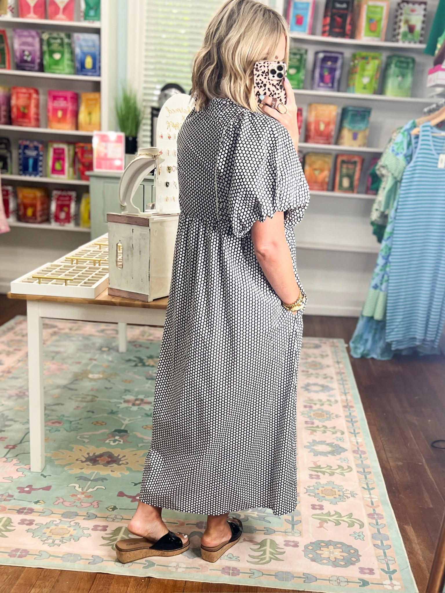 Purely Charming Polka Dot Midi Dress - Black