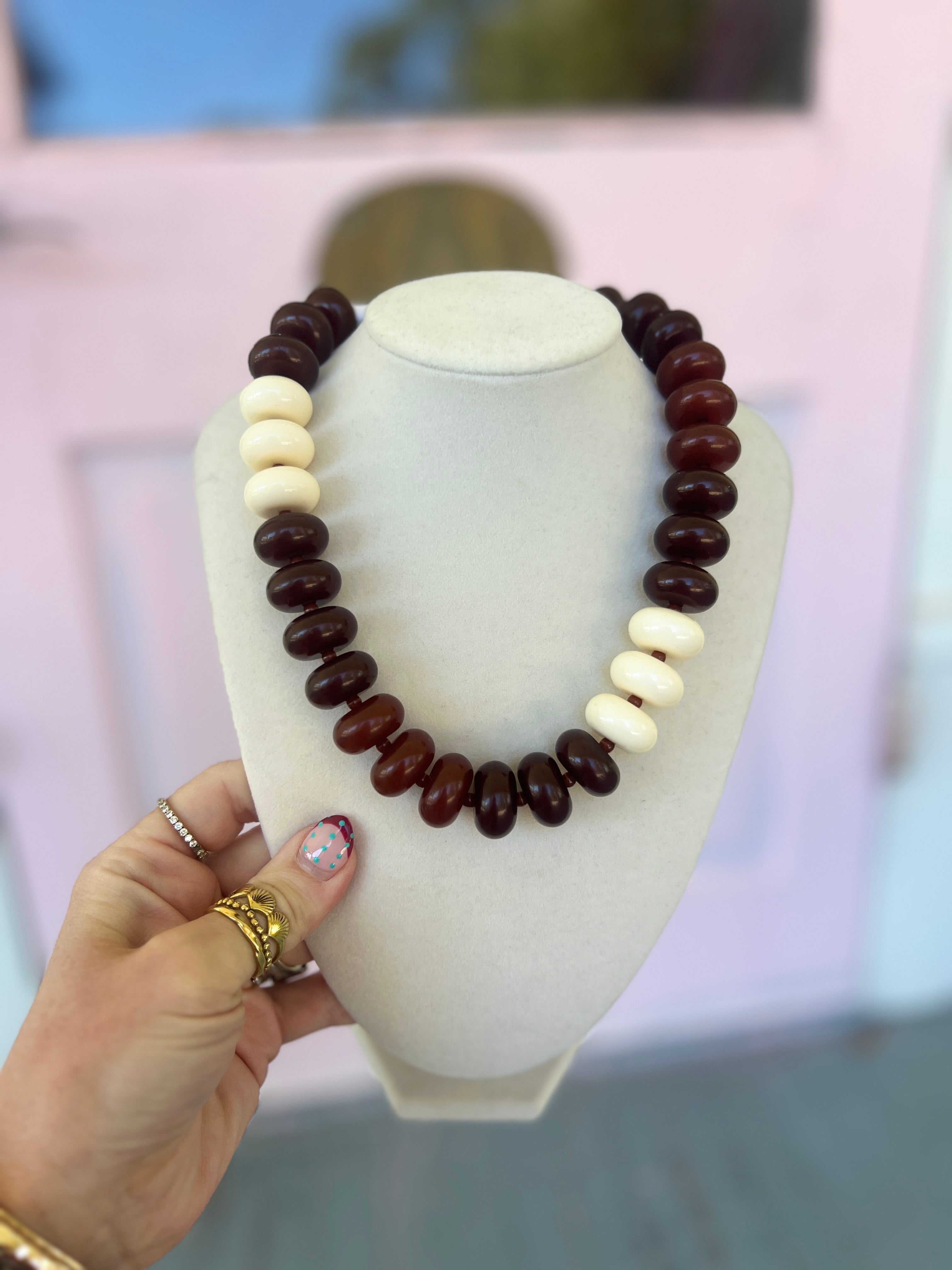 Colored Flat Ball Necklace - Brown Multi