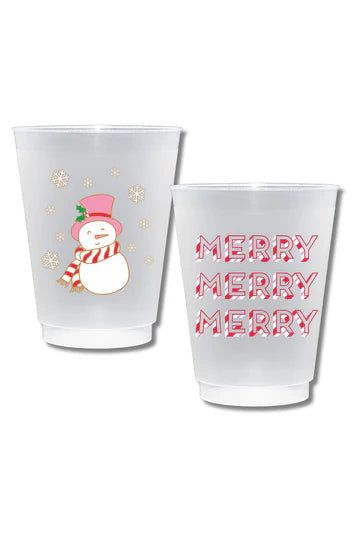 Double Sided Shatterproof Plastic Cup Set - Snowman Candy Cane Stripe