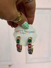 Emerald Shape Metal Hoops - Multi