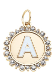 Charmed | Rhinestone - Studded Enamel Letter Disc Charm in Shiny Gold