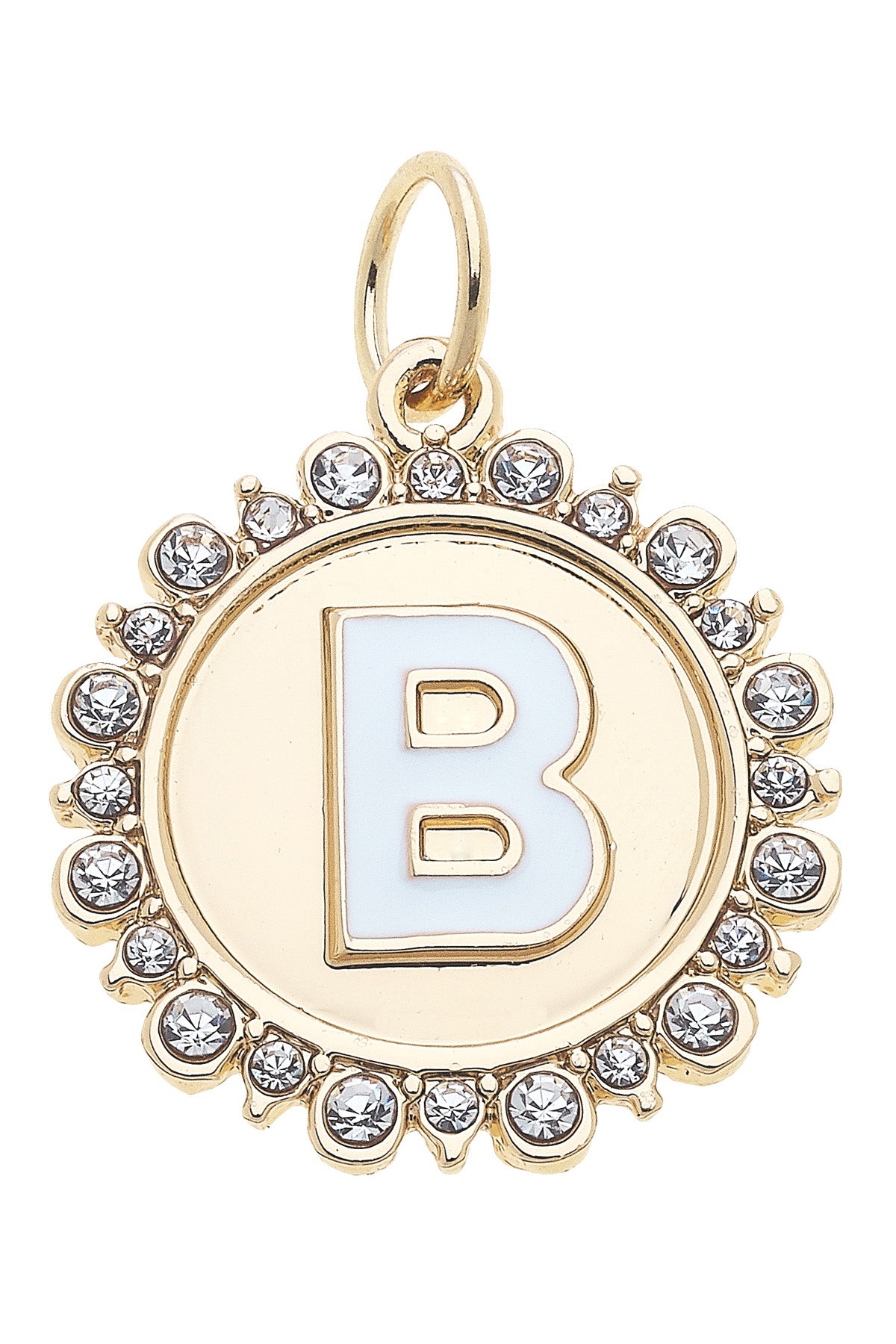 Charmed | Rhinestone - Studded Enamel Letter Disc Charm in Shiny Gold
