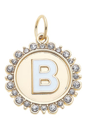Charmed | Rhinestone - Studded Enamel Letter Disc Charm in Shiny Gold