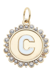 Charmed | Rhinestone - Studded Enamel Letter Disc Charm in Shiny Gold