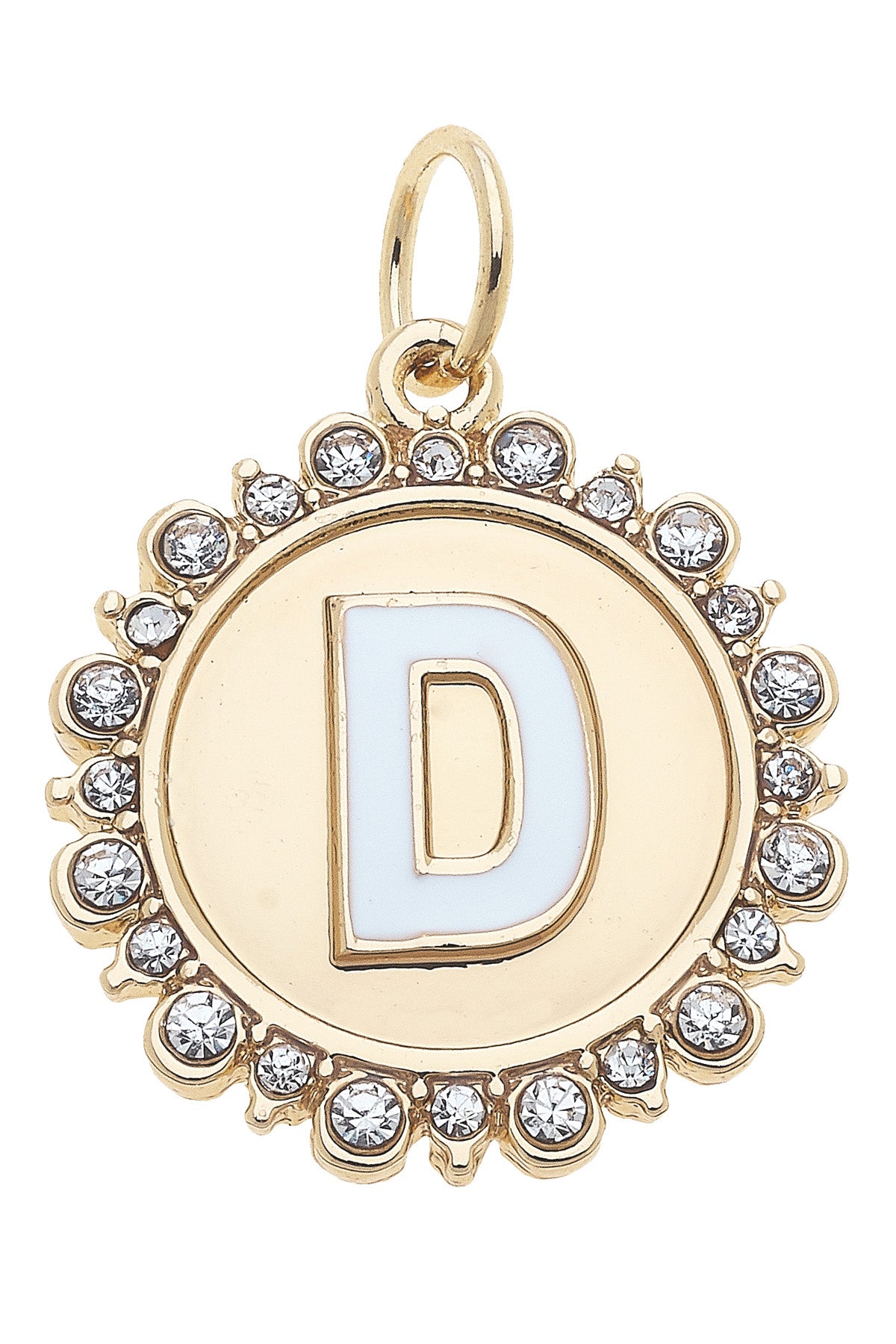Charmed | Rhinestone - Studded Enamel Letter Disc Charm in Shiny Gold