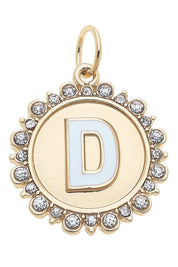 Charmed | Rhinestone - Studded Enamel Letter Disc Charm in Shiny Gold