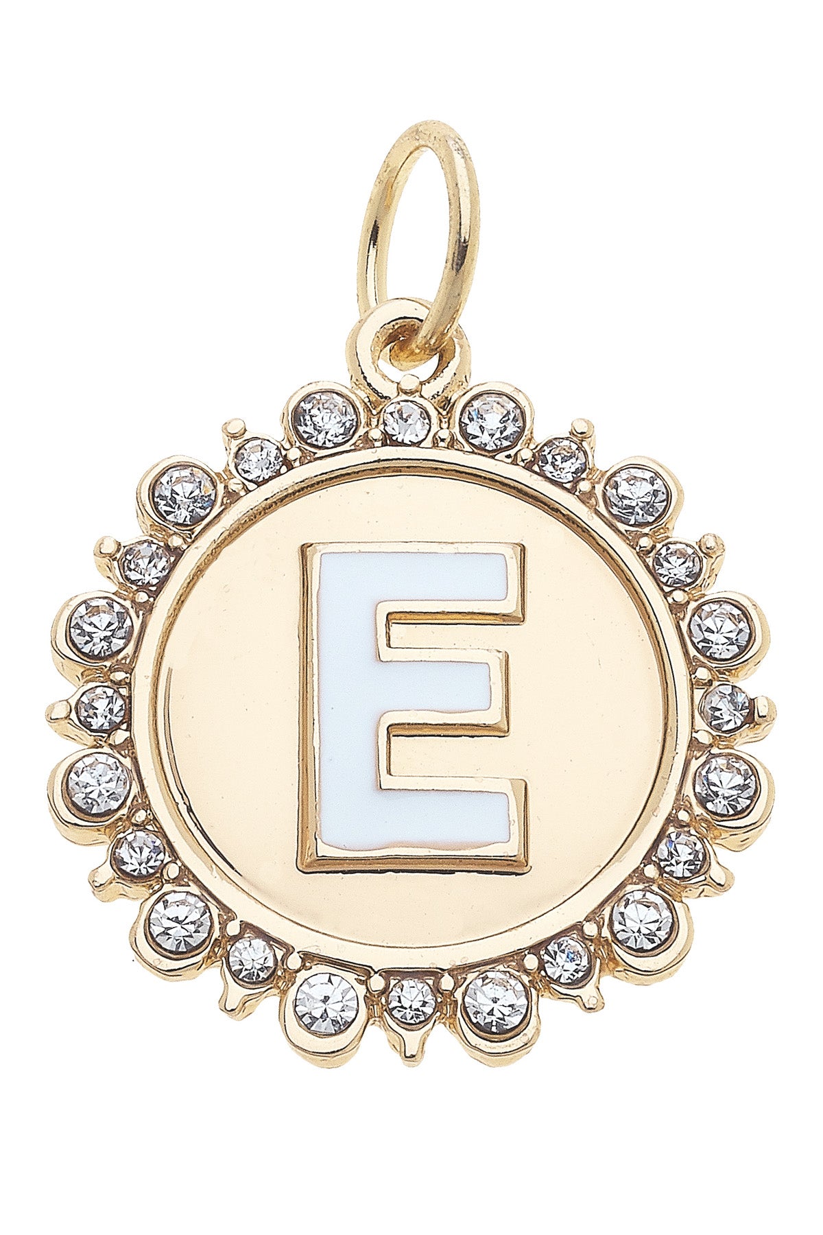 Charmed | Rhinestone - Studded Enamel Letter Disc Charm in Shiny Gold