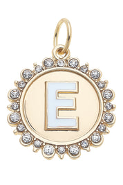 Charmed | Rhinestone - Studded Enamel Letter Disc Charm in Shiny Gold