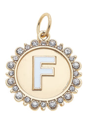 Charmed | Rhinestone - Studded Enamel Letter Disc Charm in Shiny Gold