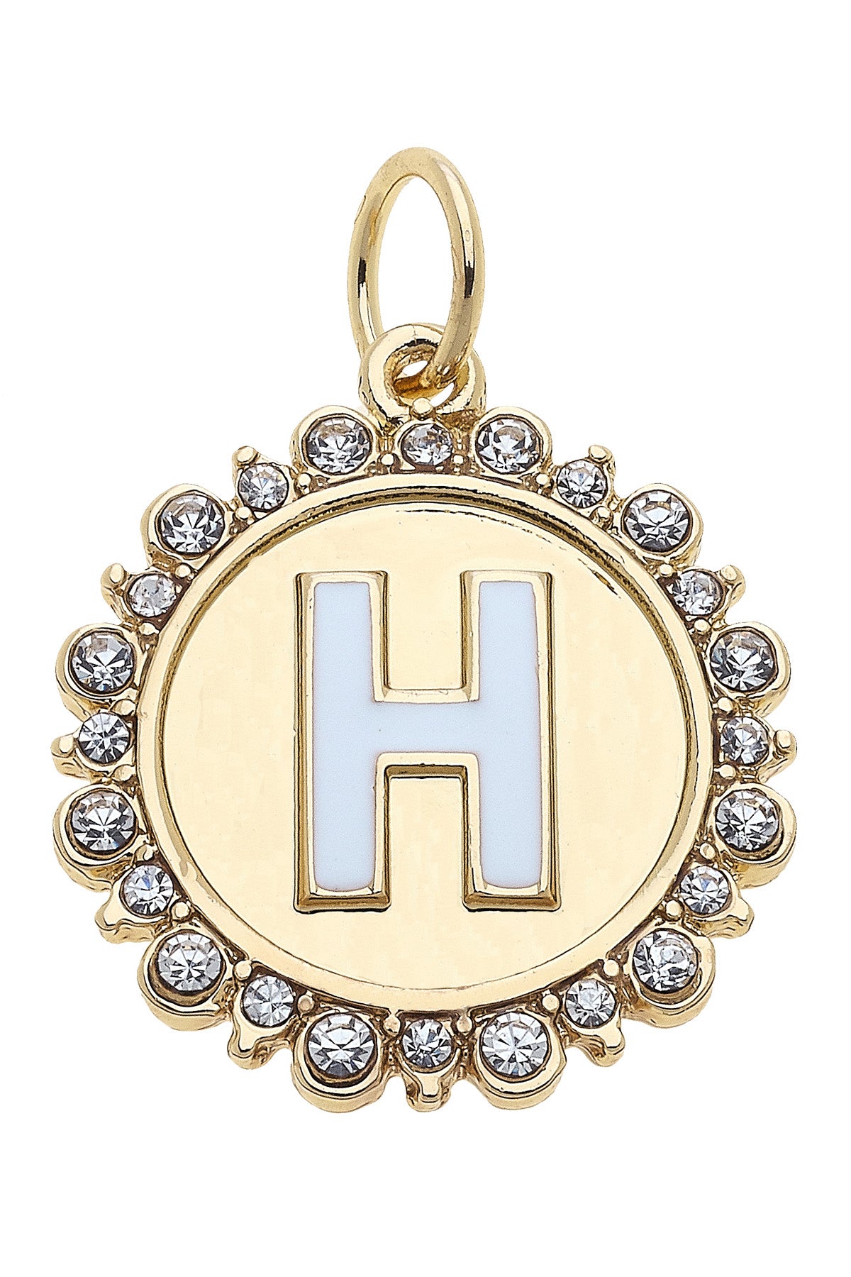 Charmed | Rhinestone - Studded Enamel Letter Disc Charm in Shiny Gold