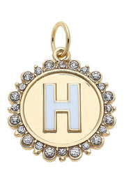 Charmed | Rhinestone - Studded Enamel Letter Disc Charm in Shiny Gold