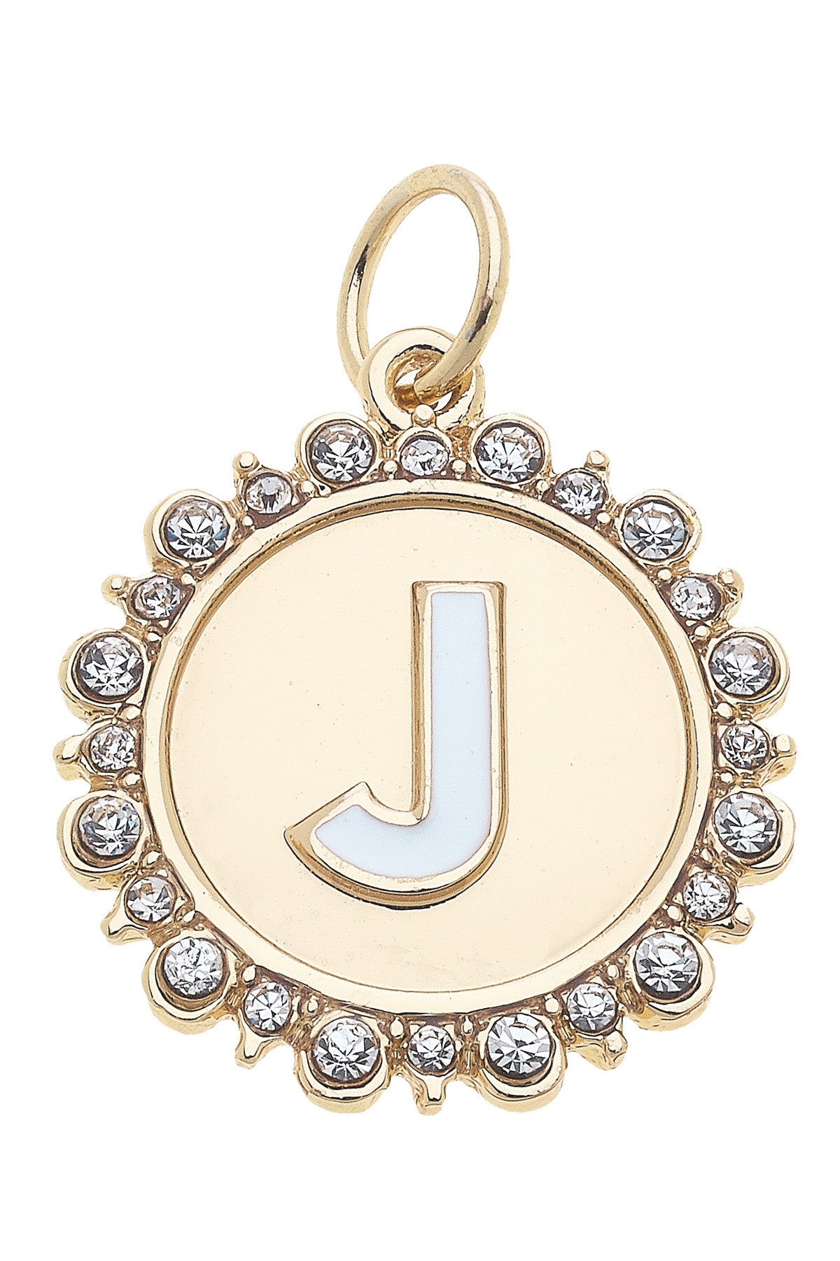 Charmed | Rhinestone - Studded Enamel Letter Disc Charm in Shiny Gold