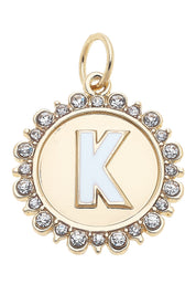 Charmed | Rhinestone - Studded Enamel Letter Disc Charm in Shiny Gold
