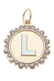 Charmed | Rhinestone - Studded Enamel Letter Disc Charm in Shiny Gold