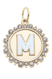 Charmed | Rhinestone - Studded Enamel Letter Disc Charm in Shiny Gold
