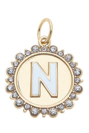 Charmed | Rhinestone - Studded Enamel Letter Disc Charm in Shiny Gold