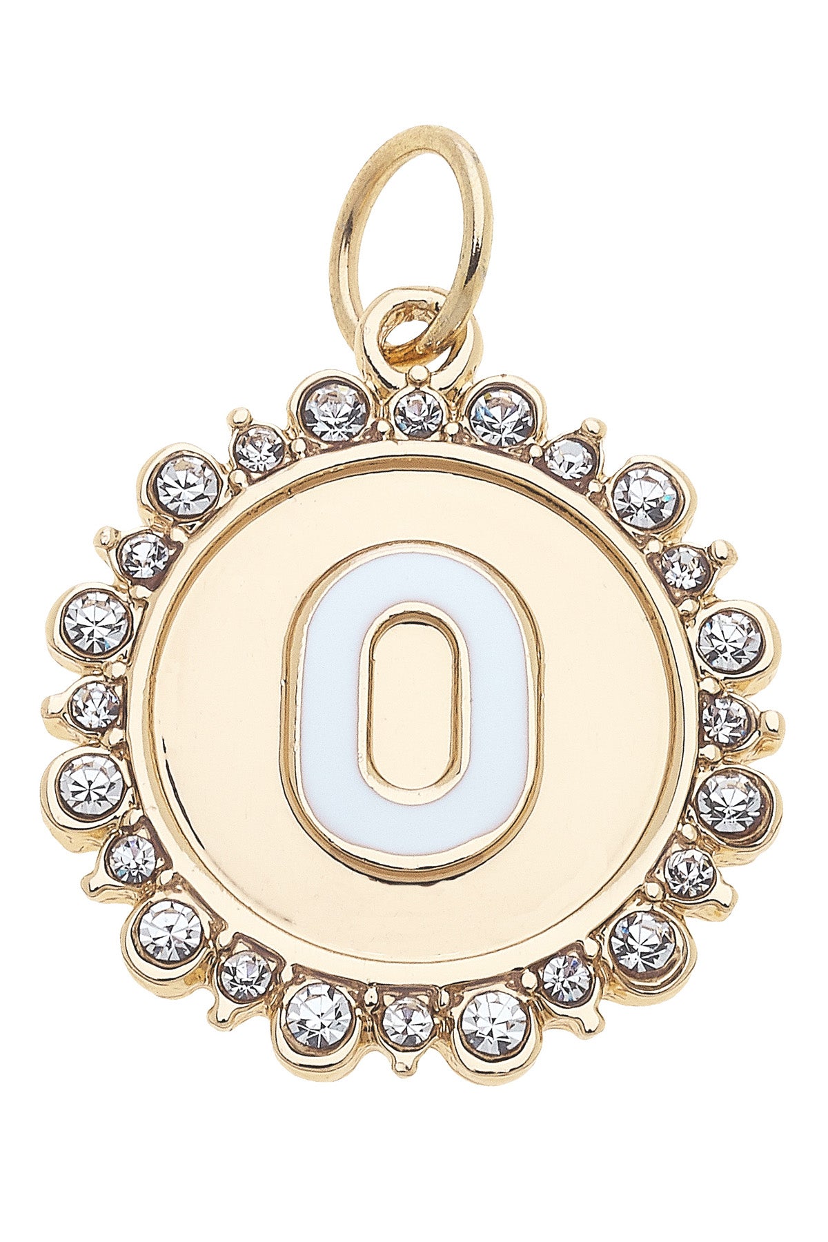 Charmed | Rhinestone - Studded Enamel Letter Disc Charm in Shiny Gold