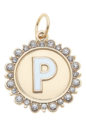 Charmed | Rhinestone - Studded Enamel Letter Disc Charm in Shiny Gold