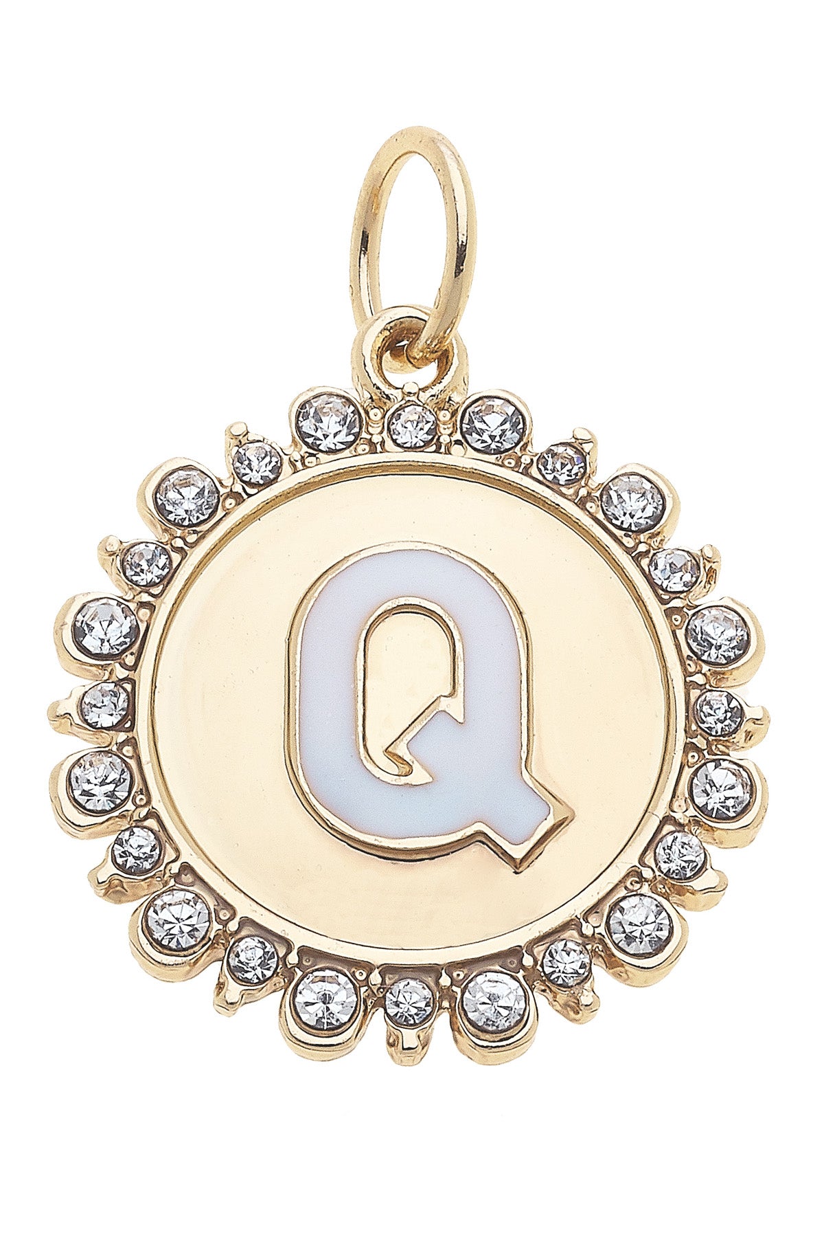 Charmed | Rhinestone - Studded Enamel Letter Disc Charm in Shiny Gold