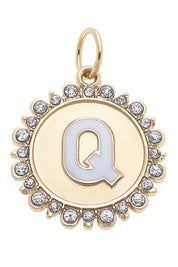 Charmed | Rhinestone - Studded Enamel Letter Disc Charm in Shiny Gold