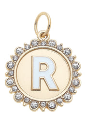Charmed | Rhinestone - Studded Enamel Letter Disc Charm in Shiny Gold