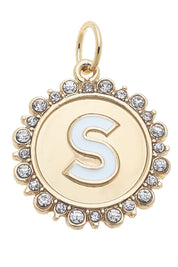 Charmed | Rhinestone - Studded Enamel Letter Disc Charm in Shiny Gold
