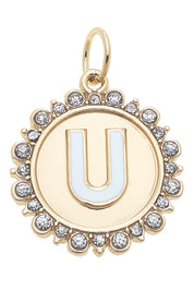 Charmed | Rhinestone - Studded Enamel Letter Disc Charm in Shiny Gold