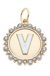 Charmed | Rhinestone - Studded Enamel Letter Disc Charm in Shiny Gold