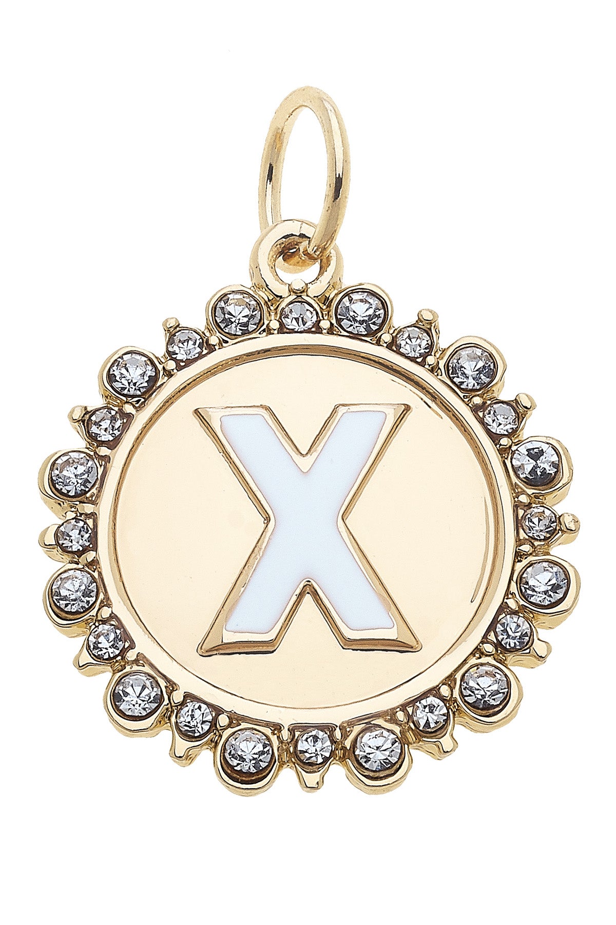 Charmed | Rhinestone - Studded Enamel Letter Disc Charm in Shiny Gold