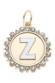 Charmed | Rhinestone - Studded Enamel Letter Disc Charm in Shiny Gold