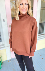 Kind Energy Scuba Ribbed Pullover - Chestnut