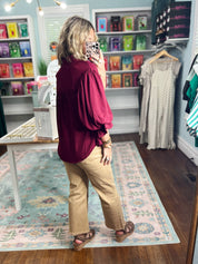 Visions of You  Balloon Sleeve Blouse - Burgundy