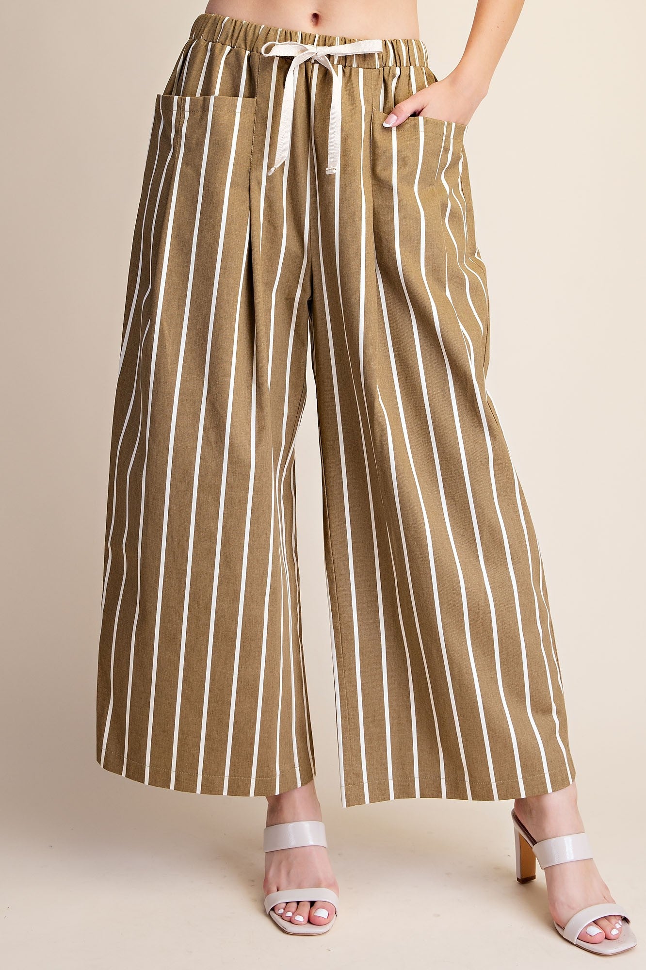 Stripe Season Wide Pocket Pants - Taupe