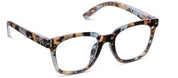 Peepers eyeglasses with tortoiseshell frame and clear lenses, blue accent temples