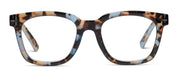 Tortoiseshell eyeglasses with wide rectangular frames and clear lenses