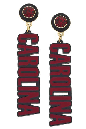 South Carolina Gamecocks Resin Block Letter Earrings in Garnet