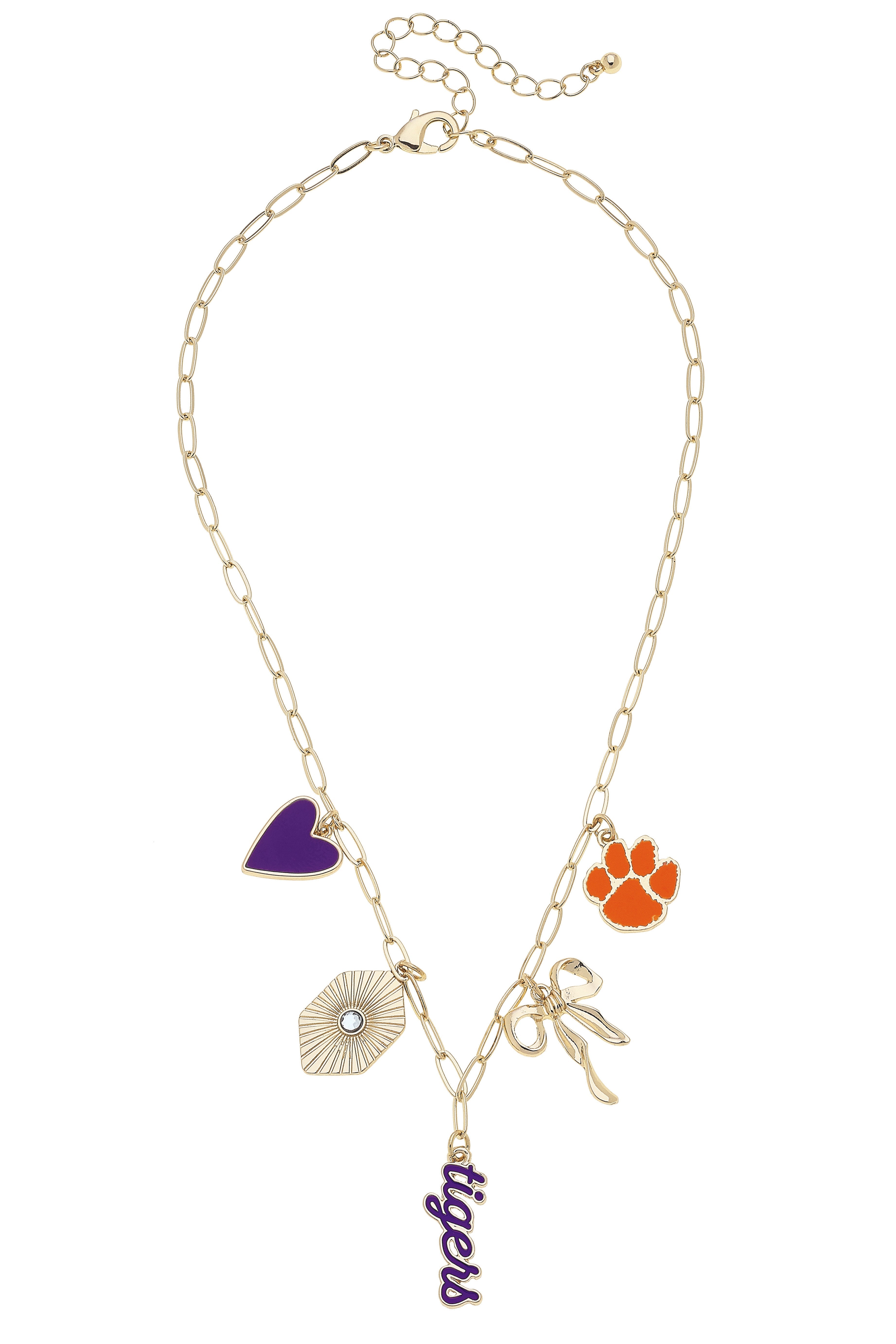 Clemson Tigers Paper Clip Charm Collector Necklace - Gold