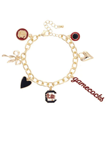 South Carolina Gamecocks enamel icons charm bracelet with logo and round charms