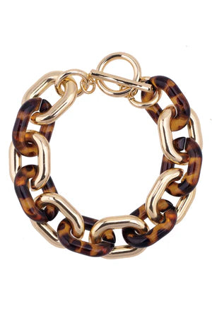 Ava Resin Linked Toggle Bracelet - Tortoise