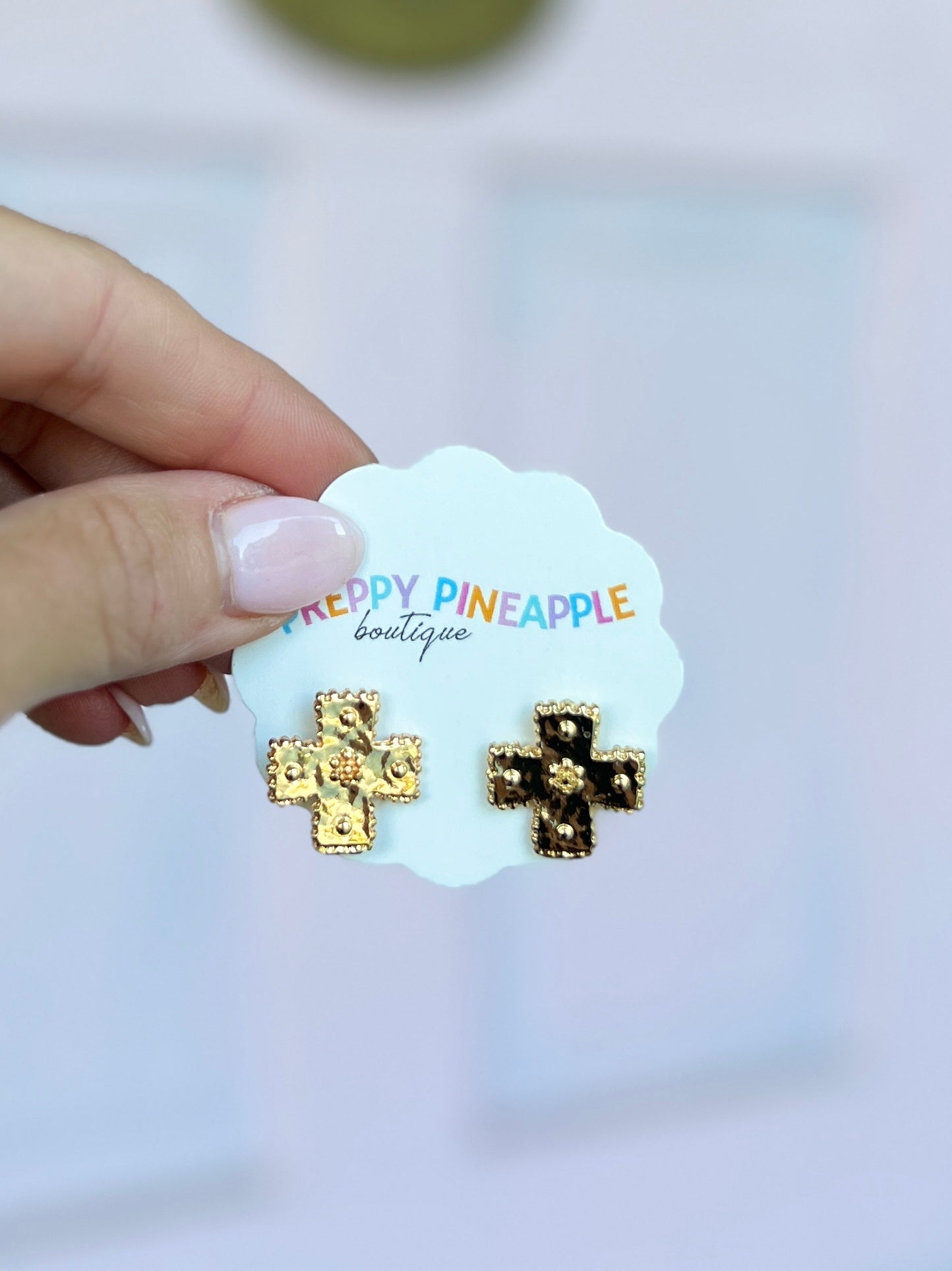 Textured Dotted Cross Earrings