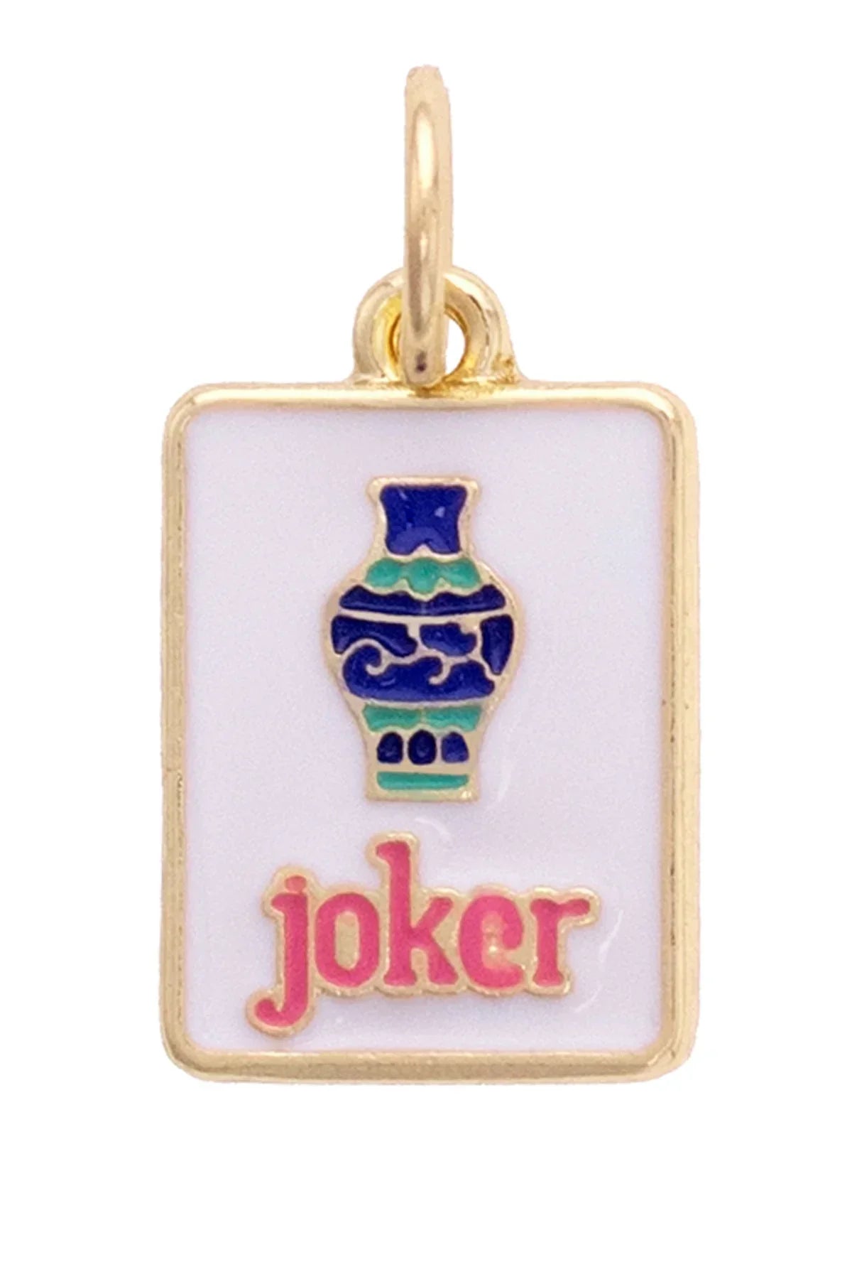 Charmed | Joker Mahjong Tile Charm in White, Blue, & Pink