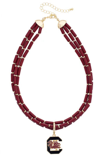 South Carolina Gamecocks Multi-Strand Beaded Logo Necklace
