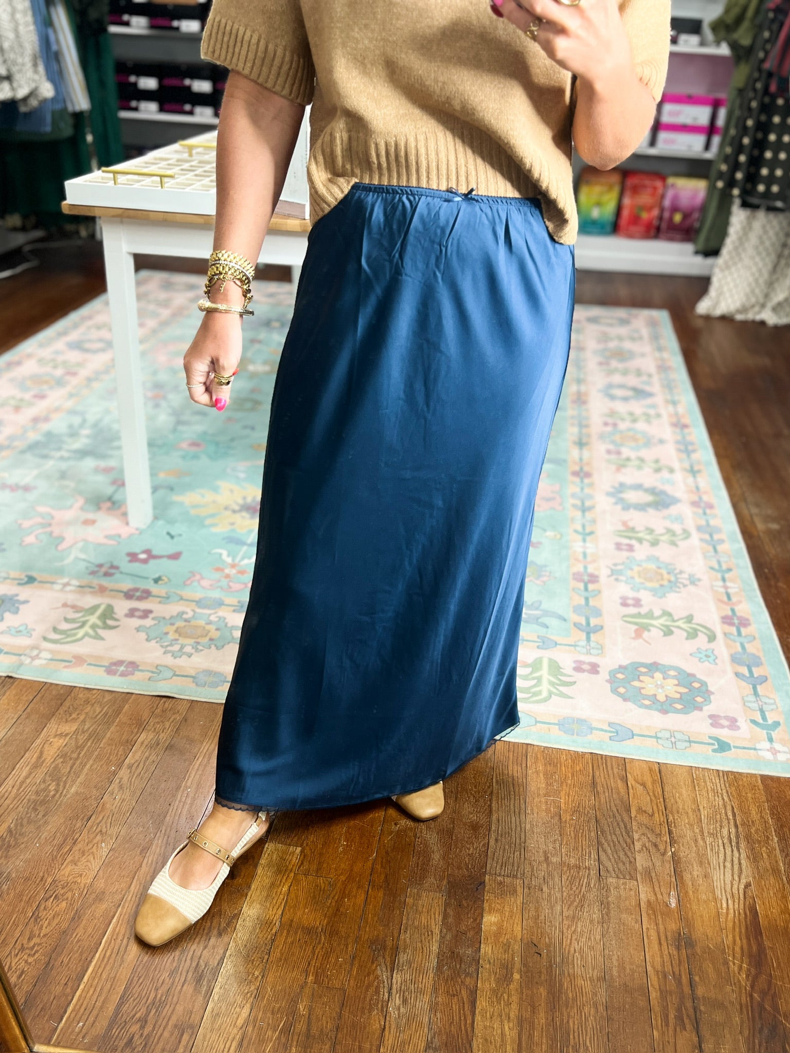 Shared With You Satin Skirt - Navy