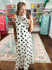Pretty in Polka Maxi Dress - White/Black