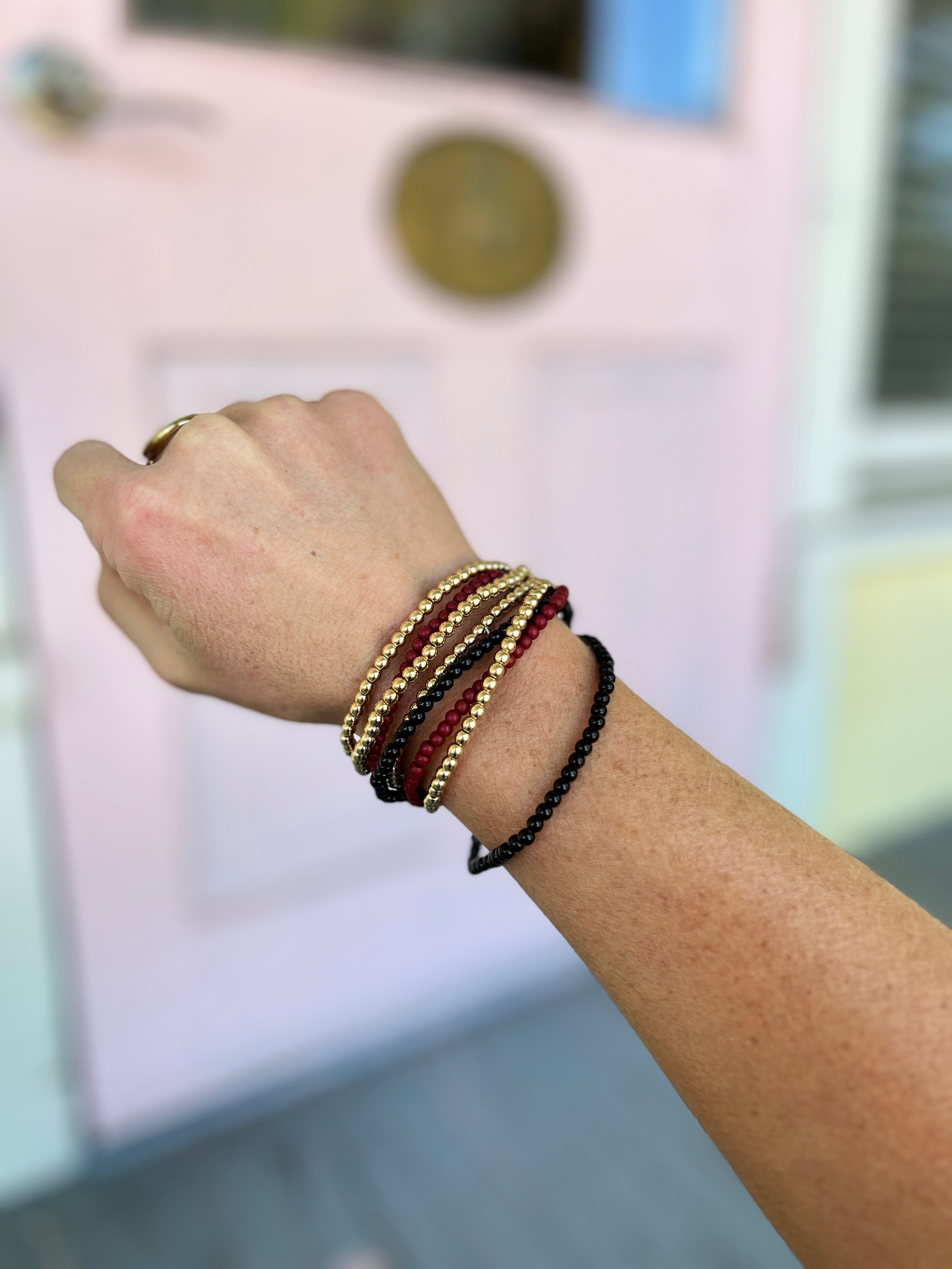 CCB Ball & Acrylic Bead Bracelet - Burgundy/Black